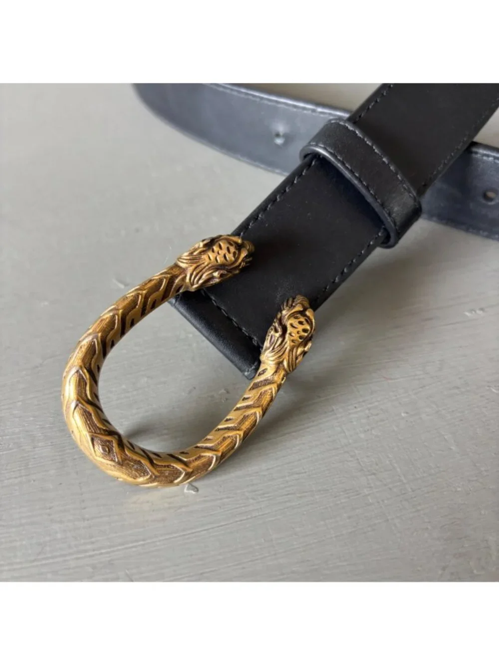 Gucci Dionysus Black Leather Belt Antique Gold Tiger Buckle Size 85 34 476453